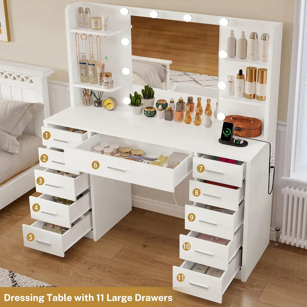 Grand Vanity Desk with Mirror, Drawers & Display Shelving