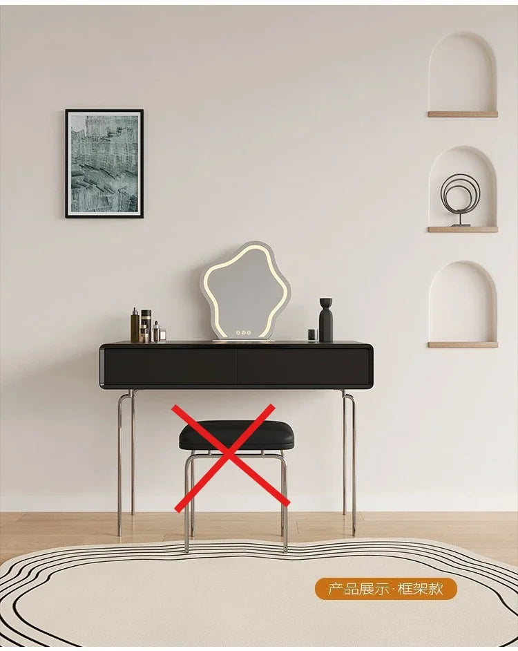 Luxury Makeup Vanity Desk with Mirror and Lights, Dressing Table with Stool Stainless Steel Legs 5 Drawers, Modern Makeup Desk