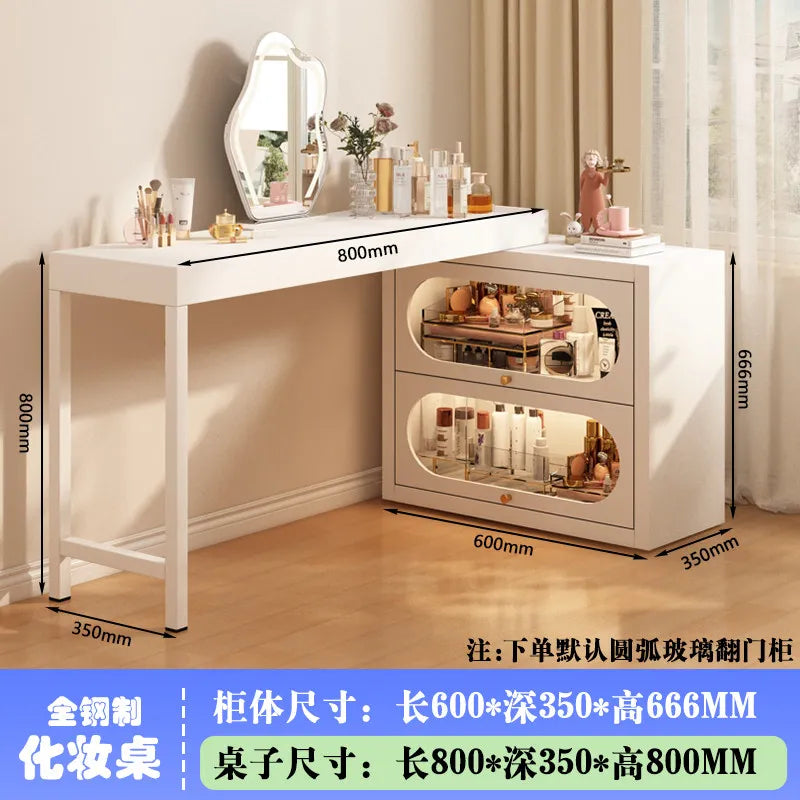 French-Style White Vanity Desk with Glass Cabinet