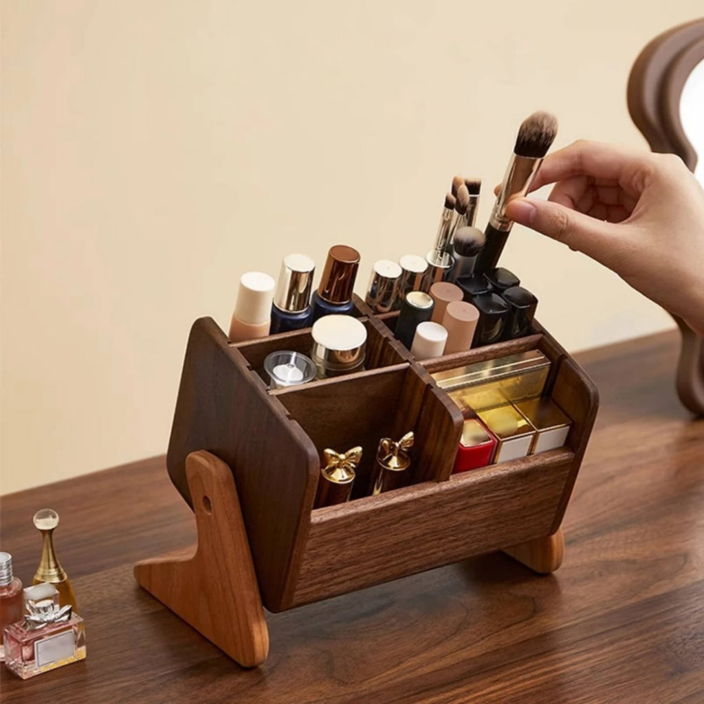 Wooden Cosmetic Storage Organizer with Compartments