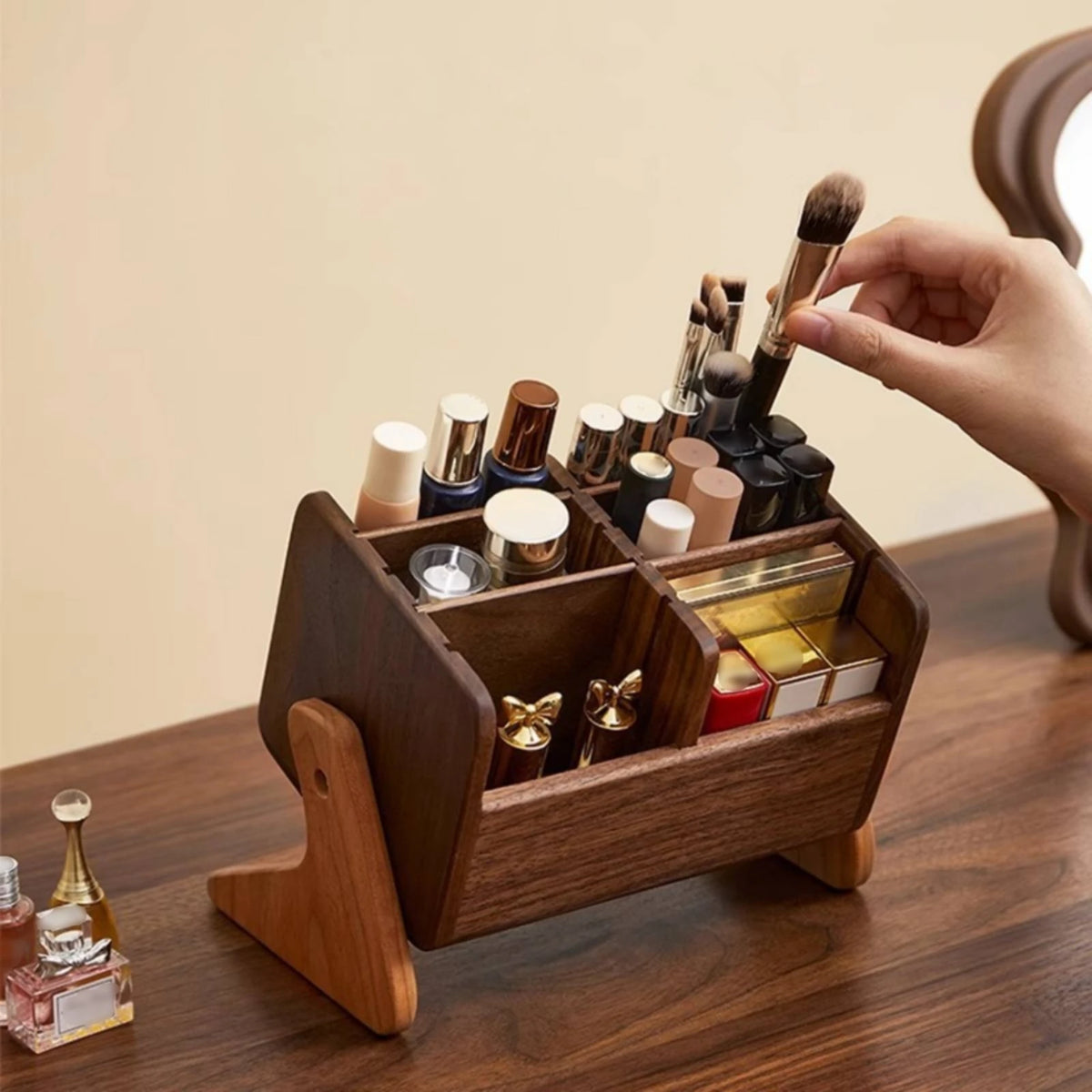 Wooden Cosmetic Storage Organizer with Compartments