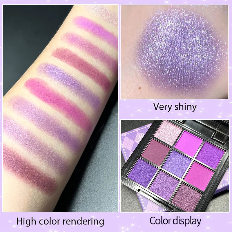 9 Color Purple Glitter Eyeshadow Palette
