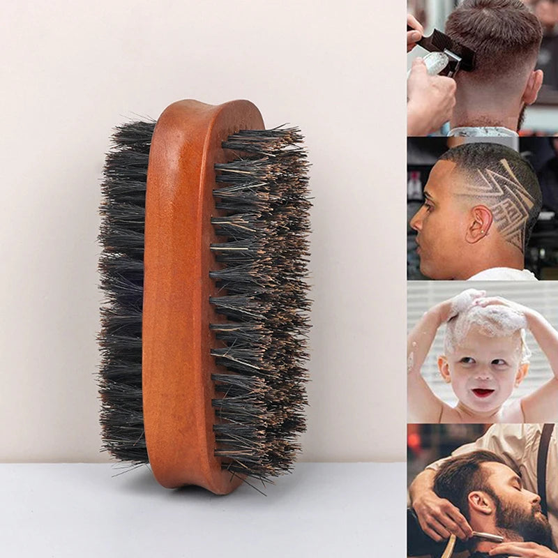 Men’s Boar Bristle Wave Brush – Wooden Double-Sided Beard Brush
