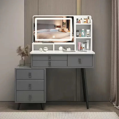 Luxury Vanity Makeup  Dressing Table Makeup Vanity with Lights 5 Drawers and Cabinets Dressing Table Set with Large Mirror Desk