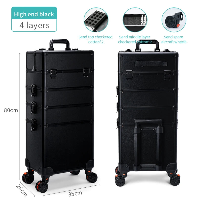 Rolling Makeup Trolley Case – Professional 4-in-1