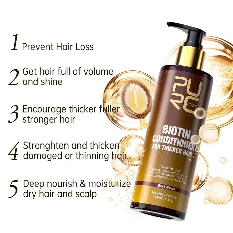 PURC Biotin Hair Growth Oil Shampoo Conditioner Sets Smoothing Anti-Hair Loss Scalp Treatment Hair Care Products for Men Women