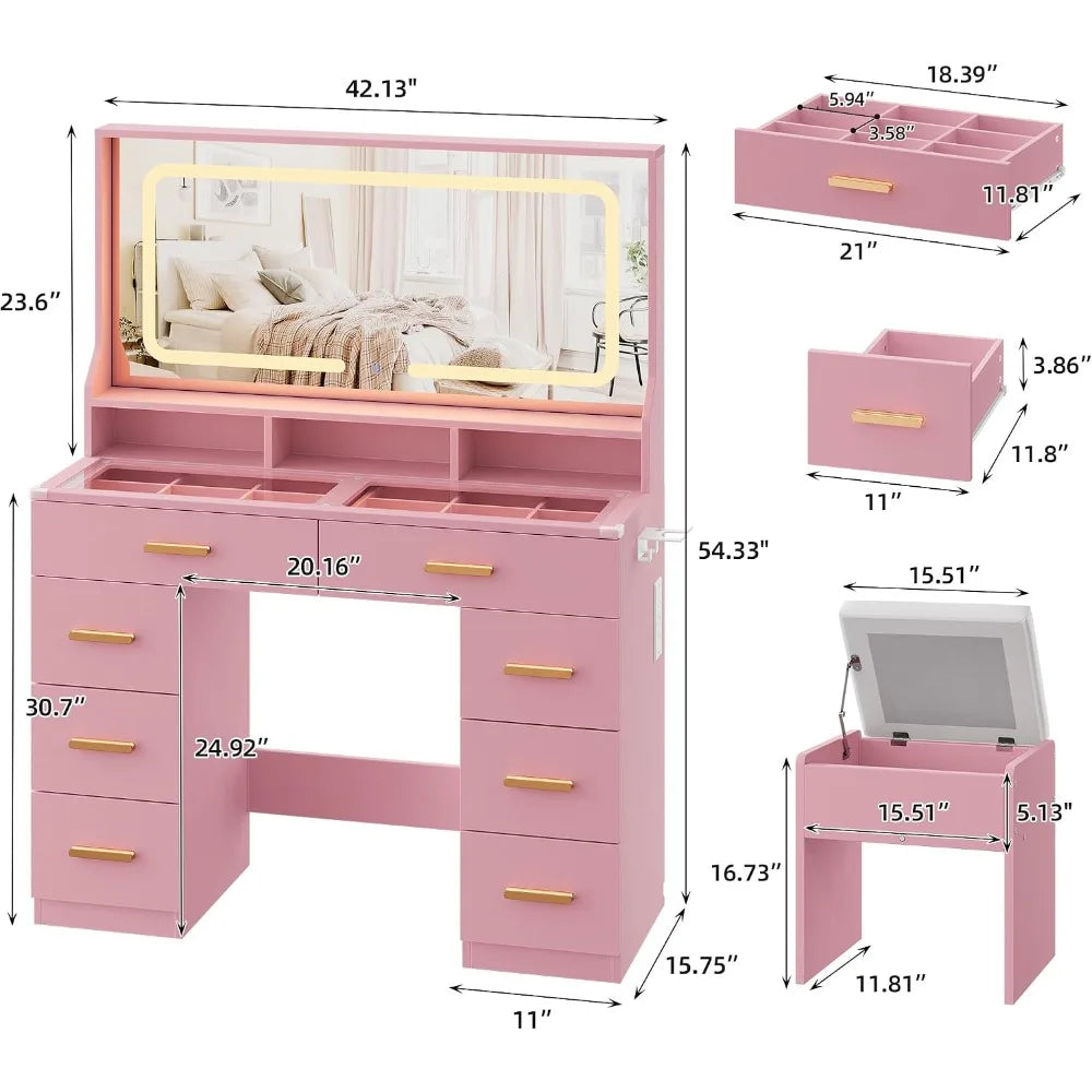 Blush Pink LED Vanity Desk Set