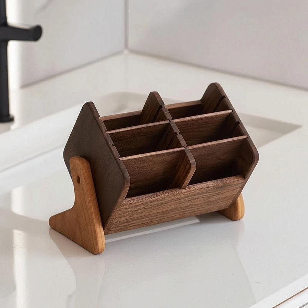 Wooden Cosmetic Storage Organizer with Compartments