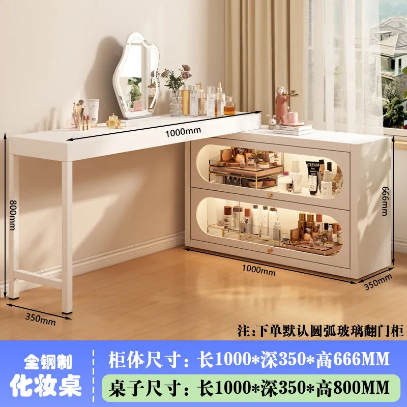 French-Style White Vanity Desk with Glass Cabinet