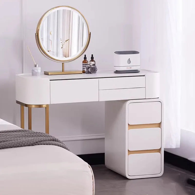 White Modern Vanity Table with Mirror & Stool — Vanity Furniture, Bedroom Furniture | Beautifully Within