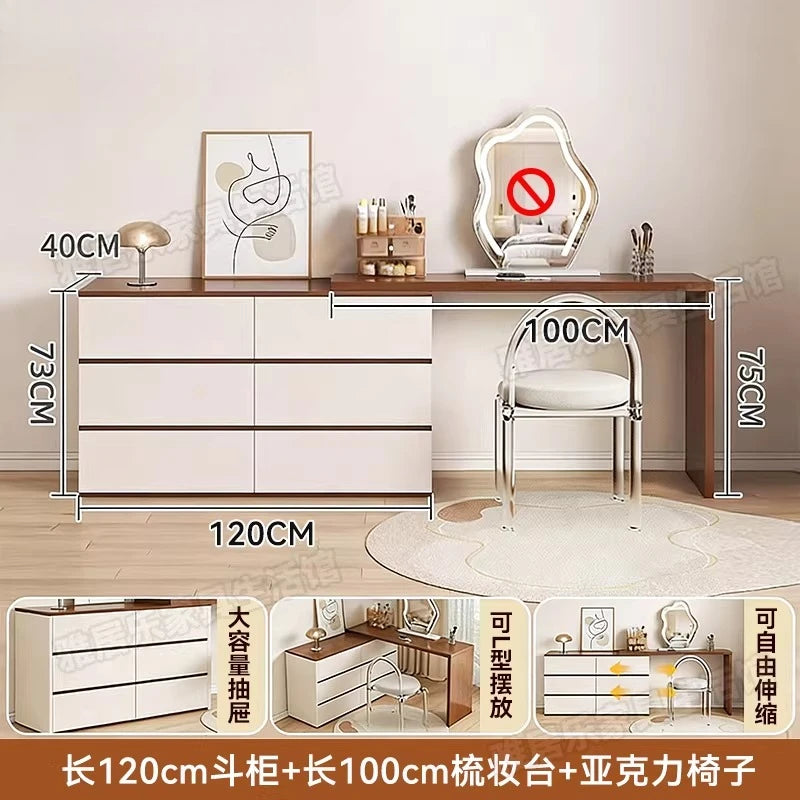 L-Shaped Corner Vanity Desk with Mirror & Stool