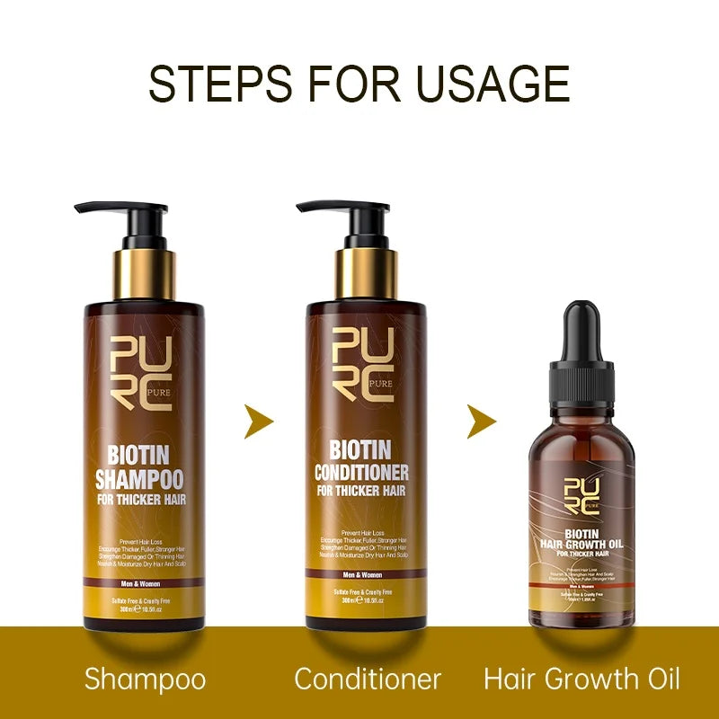 PURC Biotin Hair Growth Oil Shampoo Conditioner Sets Smoothing Anti-Hair Loss Scalp Treatment Hair Care Products for Men Women
