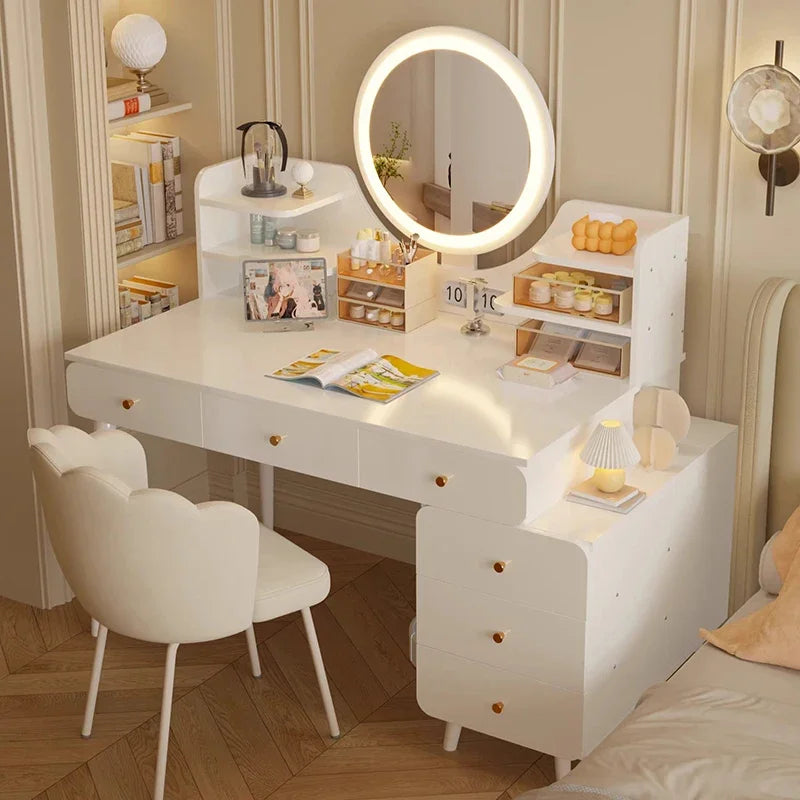 Italian Minimalist Vanity Table Glam Trendy Multifunctional Bedroom Vanity Table With Lights Cute Meuble Rangement Furniture