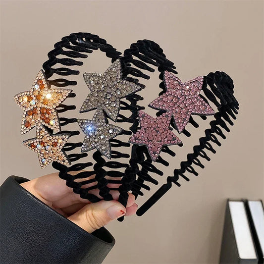 Rhinestone Headband – Luxury Double Star Hair Hoop