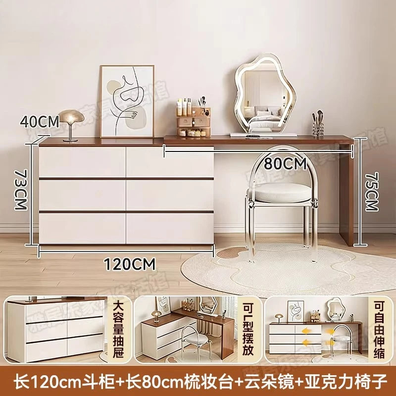 L-Shaped Corner Vanity Desk with Mirror & Stool