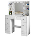 Hollywood Vanity Table with LED Bulb Mirror, 7 Drawers & Crystal Knobs