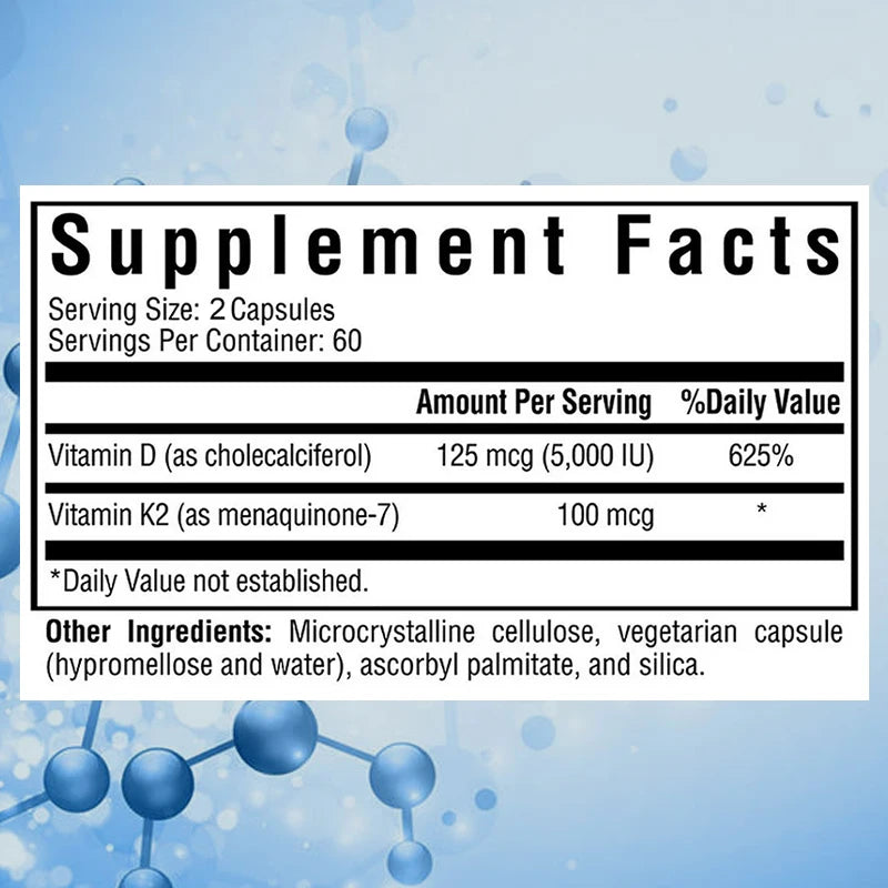 Vitamin D + K Supplement – Bone, Joint, Heart & Immune Support (120)