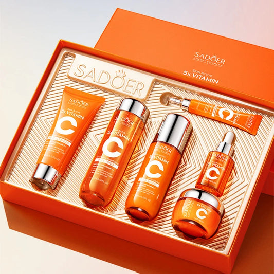 SADOER Vitamin C Skincare Set – 6pcs Cream, Serum & Cleanser