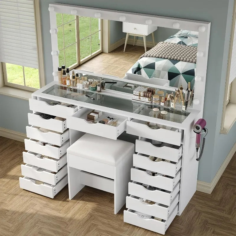 Parisian Lighted Vanity Desk with 15 Drawers — Turn your morning routine into a little ritual with the Parisian Lighted Vanity Desk | Beautifully Within