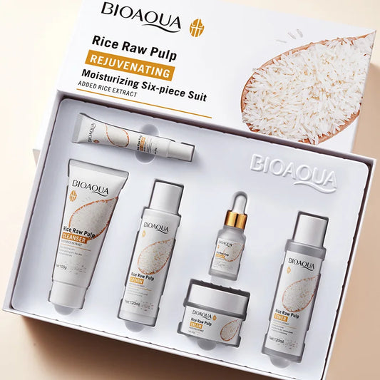 BIOAQUA Rice Skincare Set (6PCS) – Cleanser, Cream, Serum & Toner