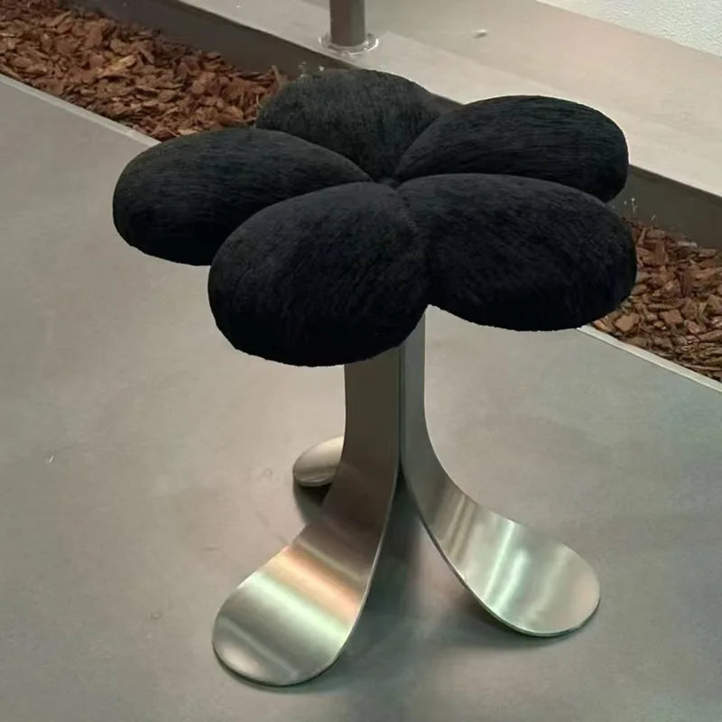 Velvet Vanity Stool with Steel Legs