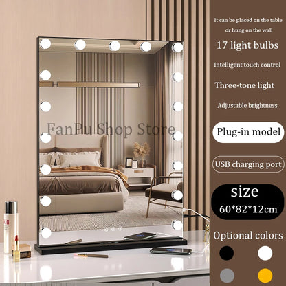 Vanity Mirror with Lights Hollywood Lighted Makeup Mirror，Dimmable 3 Lighting Modes, Plug-in and USB Charger Port，Wall-mounted