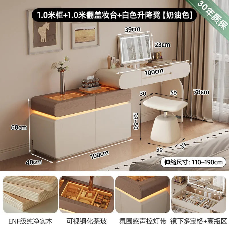 Foldable Hidden Vanity Desk with Mirror