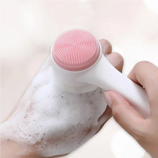 3D double silicone facial cleansing manual brush