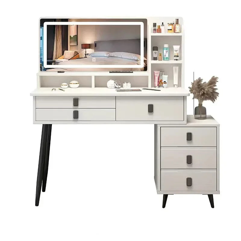 Luxury Vanity Makeup  Dressing Table Makeup Vanity with Lights 5 Drawers and Cabinets Dressing Table Set with Large Mirror Desk