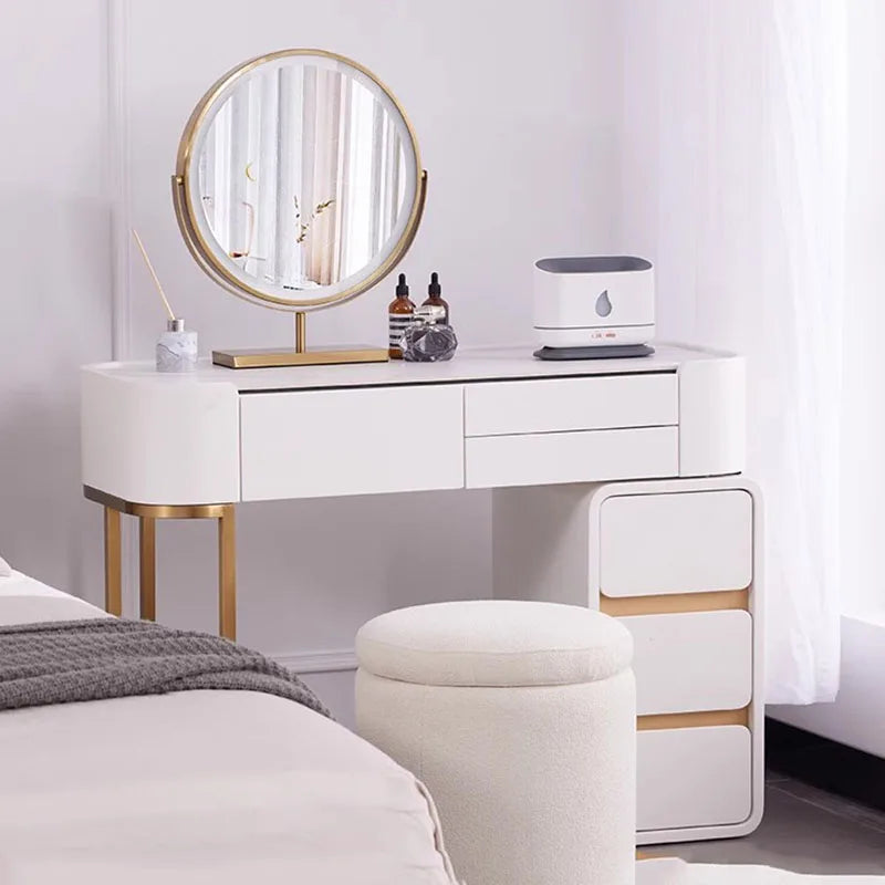 White Modern Vanity Table with Mirror & Stool — Vanity Furniture, Bedroom Furniture | Beautifully Within