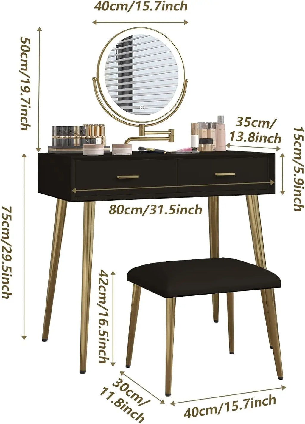 Leather-Wrapped Vanity Desk with Rotating Mirror & Stool — Vanity Furniture, Leather Vanity | Beautifully Within