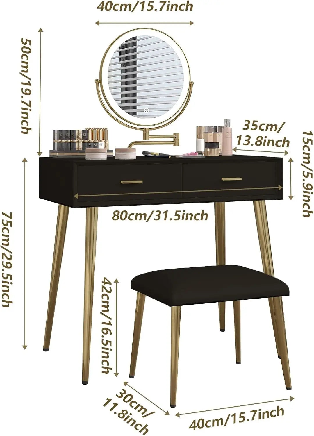 Leather-Wrapped Vanity Desk with Rotating Mirror & Stool — Vanity Furniture, Leather Vanity | Beautifully Within
