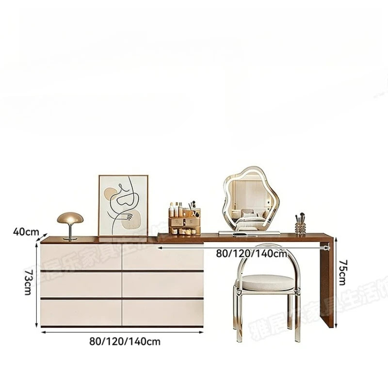 L-Shaped Corner Vanity Desk with Mirror & Stool