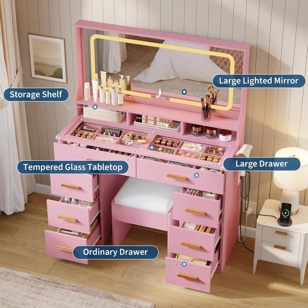 Blush Pink LED Vanity Desk Set