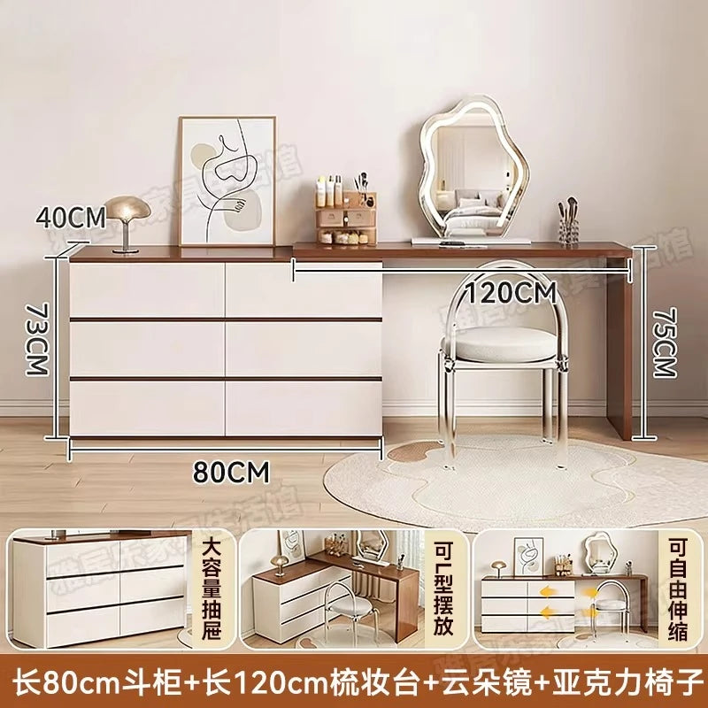 L-Shaped Corner Vanity Desk with Mirror & Stool