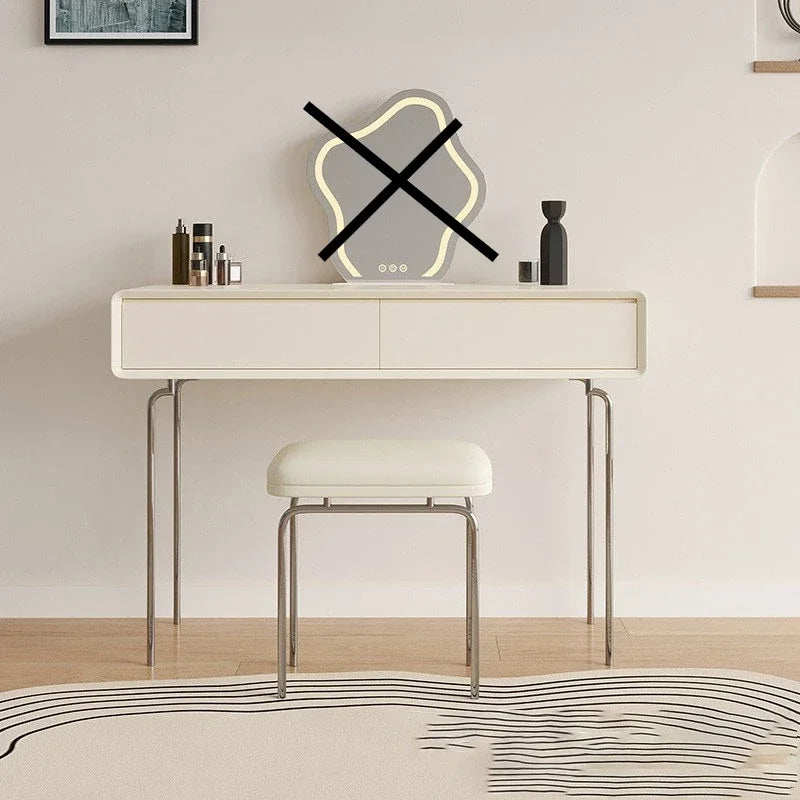 Luxury Makeup Vanity Desk with Mirror and Lights, Dressing Table with Stool Stainless Steel Legs 5 Drawers, Modern Makeup Desk