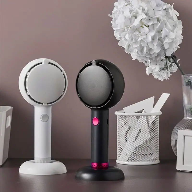 Handheld Vanity Mirror with Fan - LED, Portable, Silent, USB-Rechargeable