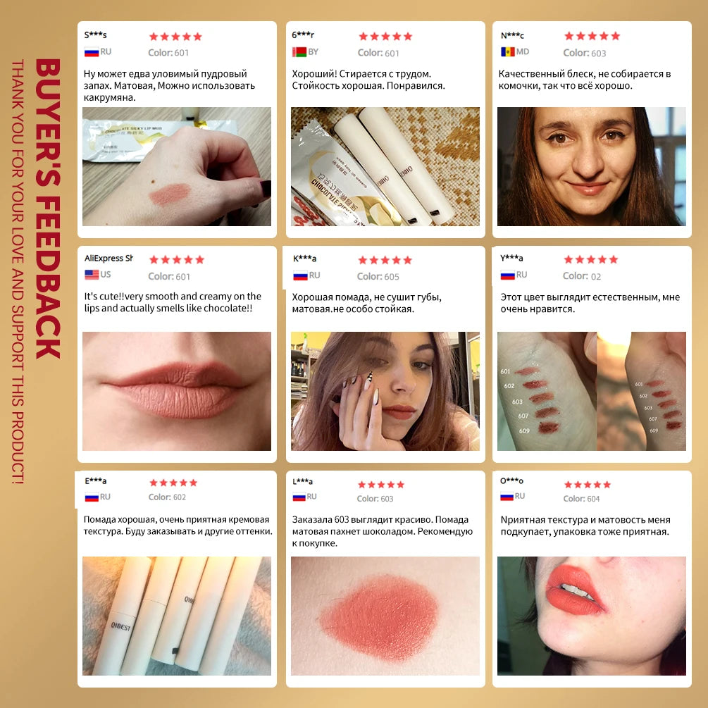 QIBEST 8 Colors Matte Lip Gloss – Waterproof Lip Tint