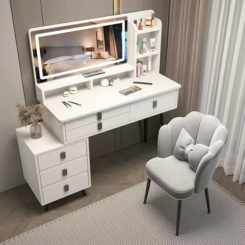 Luxury Vanity Makeup  Dressing Table Makeup Vanity with Lights 5 Drawers and Cabinets Dressing Table Set with Large Mirror Desk