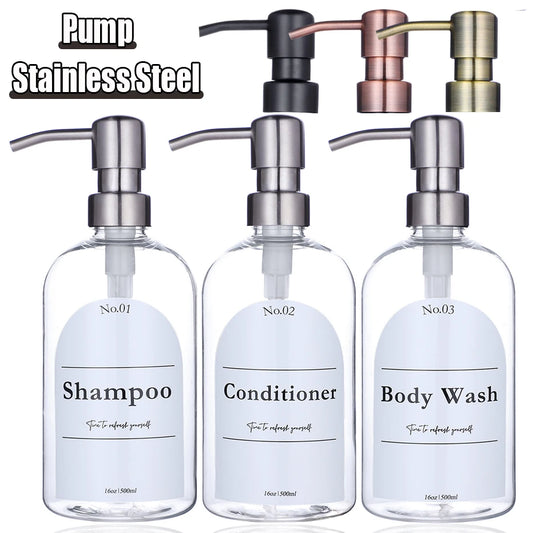 Clear Shampoo & Body Wash Dispenser Set – Stainless Pump
