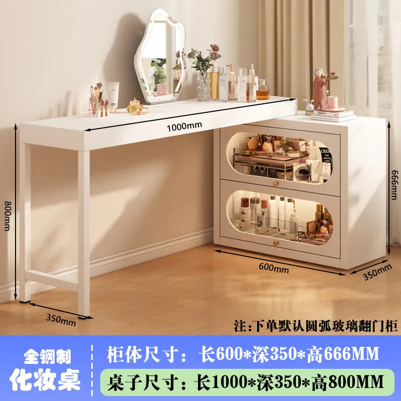 French-Style White Vanity Desk with Glass Cabinet