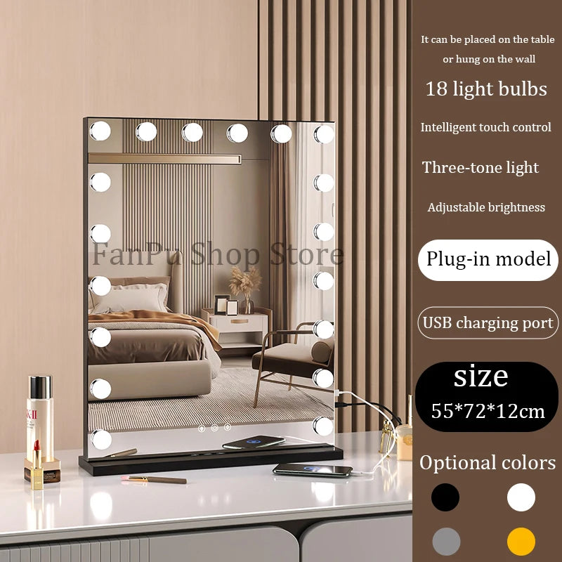 Vanity Mirror with Lights Hollywood Lighted Makeup Mirror，Dimmable 3 Lighting Modes, Plug-in and USB Charger Port，Wall-mounted
