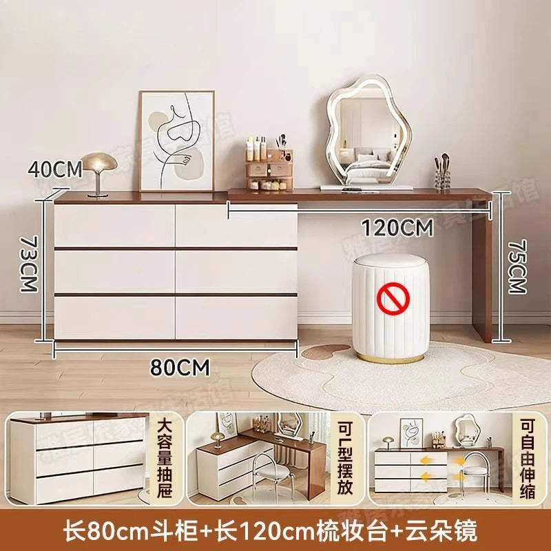 L-Shaped Corner Vanity Desk with Mirror & Stool