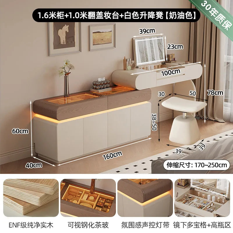 Foldable Hidden Vanity Desk with Mirror
