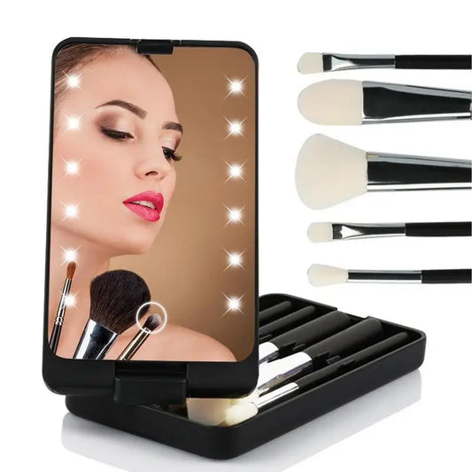 LED Light Makeup Mirror – Travel Compact & Foldable