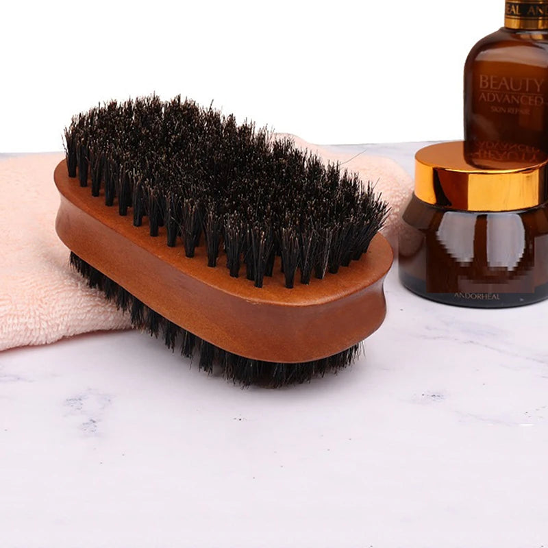 Men’s Boar Bristle Wave Brush – Wooden Double-Sided Beard Brush