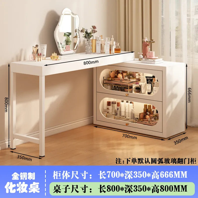 French-Style White Vanity Desk with Glass Cabinet