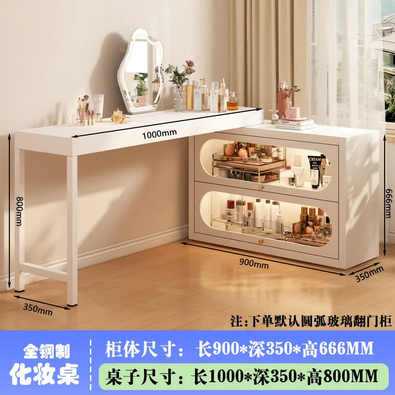 French-Style White Vanity Desk with Glass Cabinet