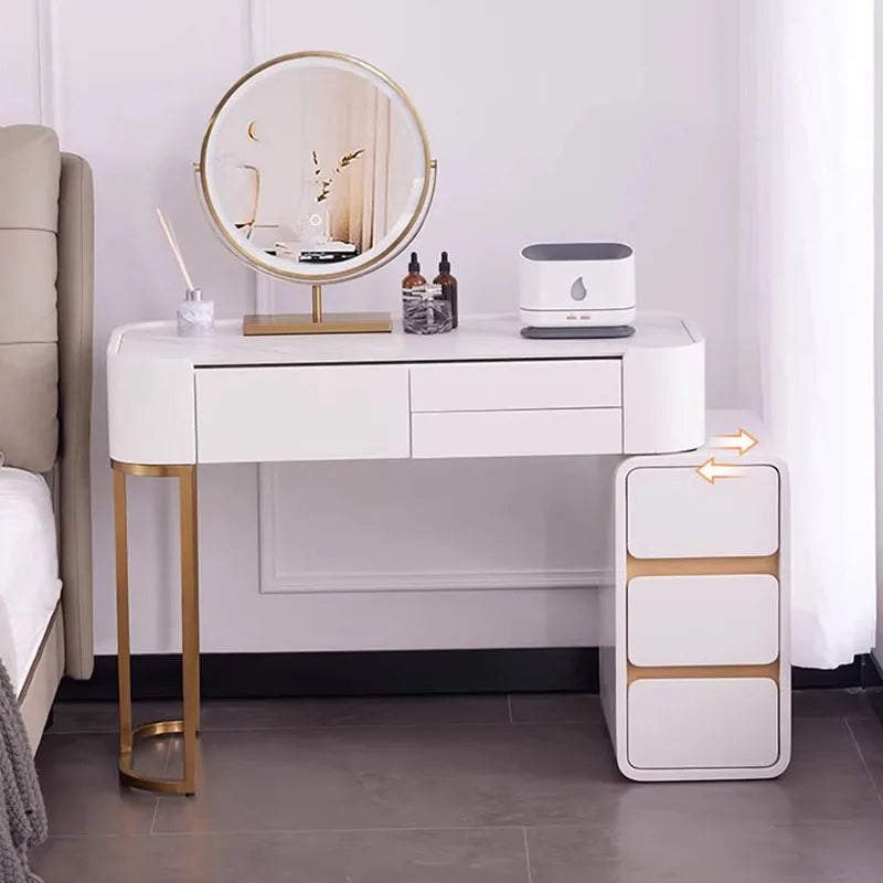 White Modern Vanity Table with Mirror & Stool — Vanity Furniture, Bedroom Furniture | Beautifully Within