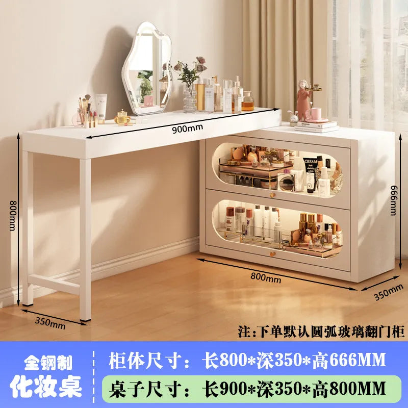 French-Style White Vanity Desk with Glass Cabinet